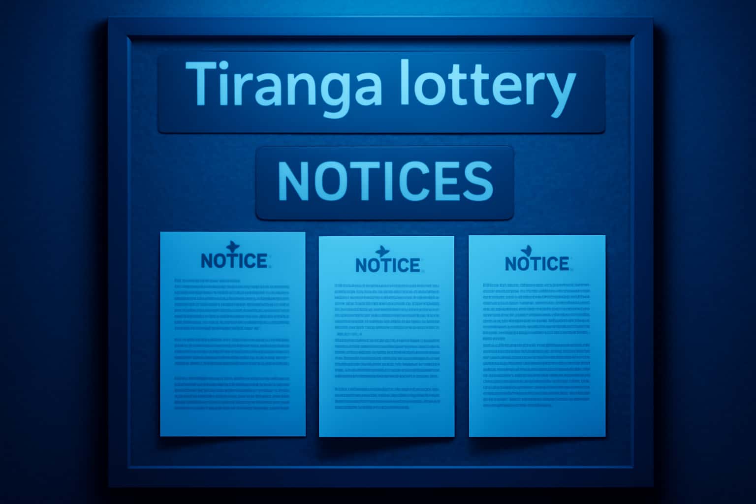 An informational scene showcasing Tiranga lottery Notices with a blue and neutral color scheme.